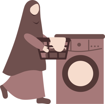 Mother with hijab doing laundry or washing clothes. Housewife activity illustration png