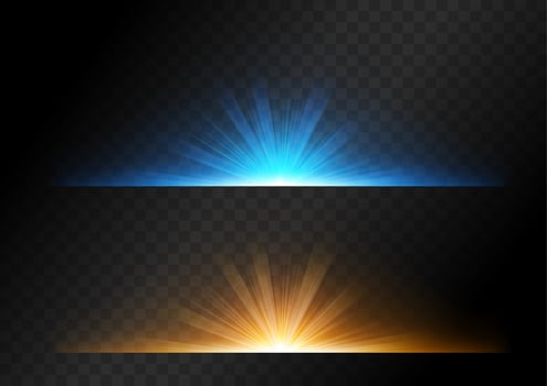 Starlight Sets with Yellow and Blue Color on Dark Background, Vector Illustration