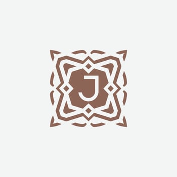 Initial letter J emblem logo. ornamental abstract star pattern frame logo vector