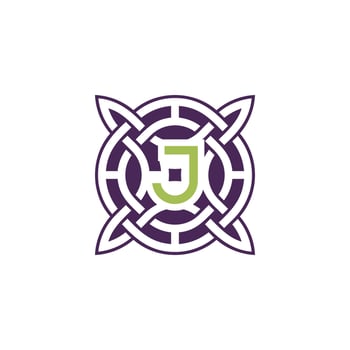 Initial letter J intersection pattern frame Celtic knot logo vector