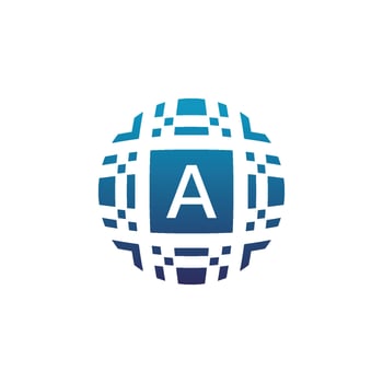 Initial letter A circle digital tech electronic pixel emblem logo vector
