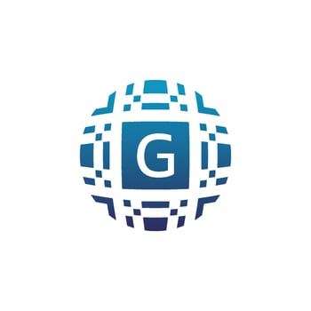 Initial letter G circle digital tech electronic pixel emblem logo vector