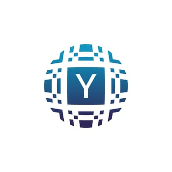 Initial letter Y circle digital tech electronic pixel emblem logo vector