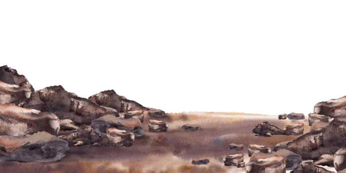 Sandy sea shore with stones. Ocean beach. Maritime banner Watercolor illustration hand drawn. Landscape detail for your design card, flyer, poster, travel booklet, print png