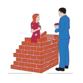 A man with flowers and an introverted girl. vector