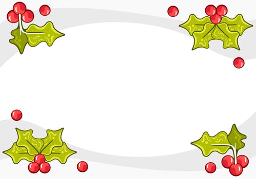Vector frame with holly leaves and berries in cartoon style.