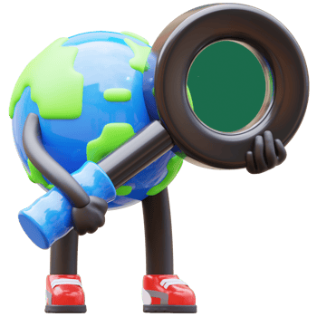 3D Earth Character With Magnifying Glass png