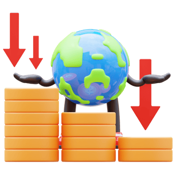 3D Earth Character Showing Money Graph Falling Down png