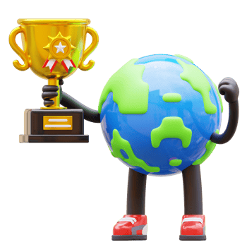 3D Earth Character Holding Trophy png