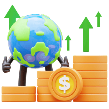 3D Earth Character Showing Money Graph Rising Up png