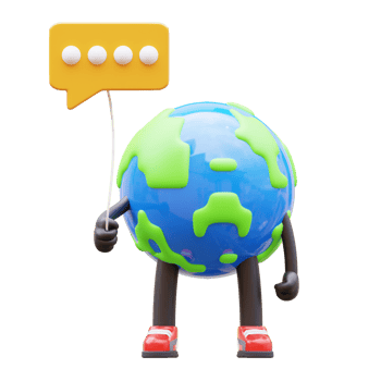 3D Earth Character Holding Communication Balloon png