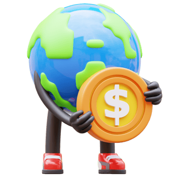 3D Earth Character Holding Coin png