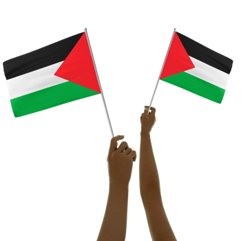 Black hand holding Palestinian flag, Hand lifting flag, Hand raising flag, 3d rendering of set of hands holding flag isolated on transparent background png