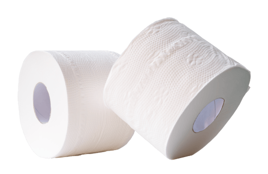 Two rolls of white tissue paper or napkin is stack isolated with clipping path in png file format.