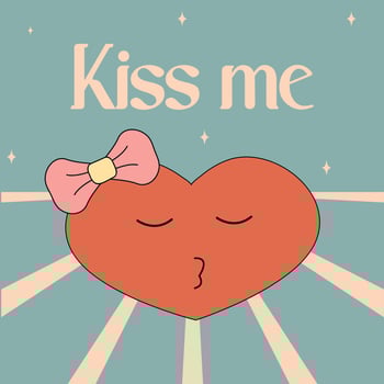 Retro groovy lovely hearts posters. Love concept. Happy Valentines day greeting card in trendy retro 60s 70s cartoon style. Vector illustration in pink red colors.