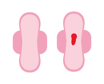Daily sanitary pad with pathology or menstruation blood and clean icon set. Female blood flow loss on napkin. Flat design feminine hygiene concept illustration. png