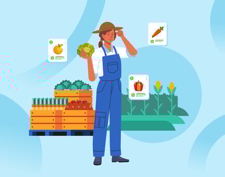 Contemporary modern farmer show yields monitoring his farm with a digital app modern agriculture vector