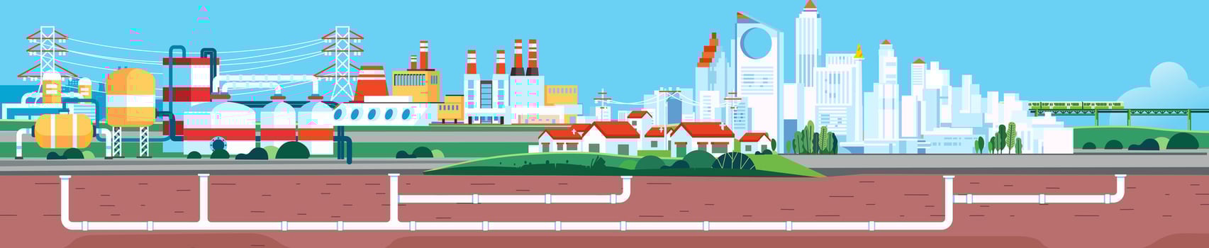 landscape Industry energy gas factory transporting gas through underground pipes in cities, residential areas and power plants vector
