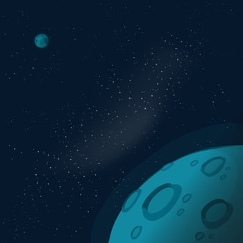 Universe or outer space with copy space for text vector illustration, flat cartoon moon or mars planet surface banner or flyer in galaxy atmosphere image