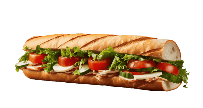 Ciabatta sandwich isolated on transparent background. PNG file, cut out. AI Generated