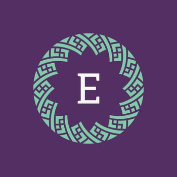 initial letter E ornamental emblem frame circle pattern logo vector