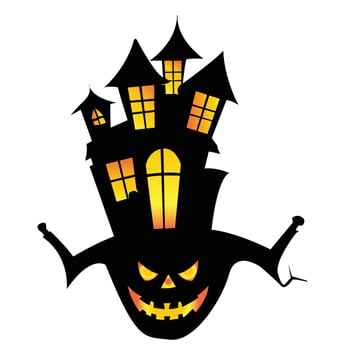 Halloween house icon silhouette with hat shaped design vector