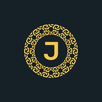 Ornamental initial letter J circle emblem frame logo vector