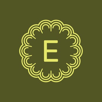 initial letter E floral alphabet circle emblem badge logo vector
