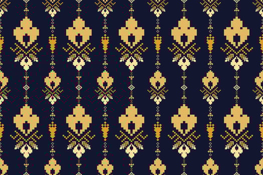 Indigo navy blue geometric traditional ethnic pattern Ikat seamless pattern border abstract design for fabric print cloth dress carpet curtains and sarong Aztec African Indian Indonesian vector
