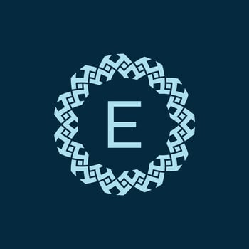 initial letter E ornamental emblem frame circle pattern logo vector