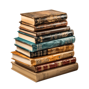 Pile of old books on transparent background, created with generative AI png