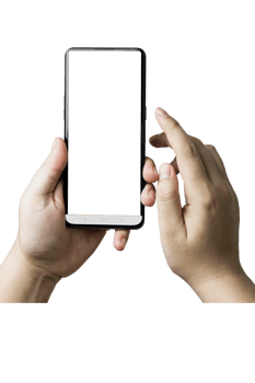 Male hands touching screen mobile phone a vertical smartphone with blank screen isolated on background. with copy space and design advertisements or public relations. png