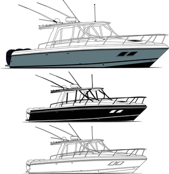 Boat vector, Fishing boat vector line art, and one color