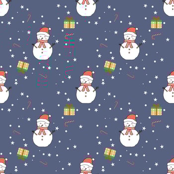 Christmas seamless pattern with snowmen on blue background. Winter pattern with snowflakes, wrapping paper, Christmas and New Year greeting cards. vector