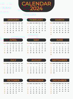 2024 Calendar Template on a White Background vector