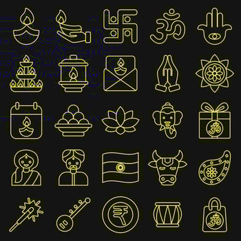 Icon set of diwali. Diwali celebration elements. Icons in dotted style. Good for prints, posters, logo, decoration, infographics, etc. vector
