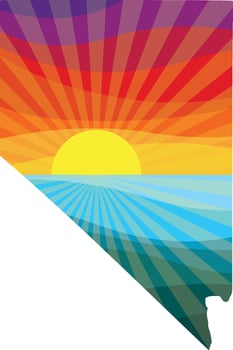 Colorful Sunset Outline of Nevada Vector Graphic Illustration Icon