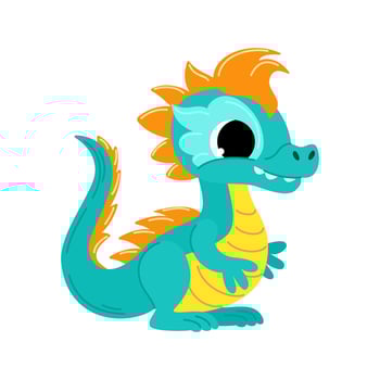 Cute green dragon. Child dragon persona. Cartoon modern style vector illustration.
