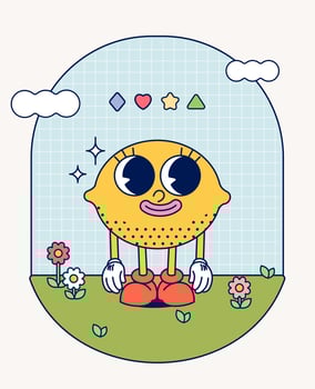 Hand draw Funny Retro vintage trendy lime lemon cartoon character Contemporary illustration Doodle Comic collection vector