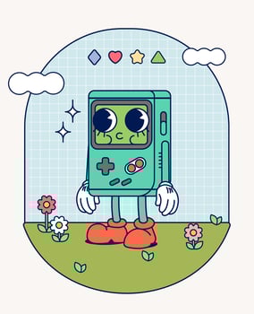 Hand draw Funny Retro vintage trendy style gameboy cartoon character Contemporary illustration Doodle Comic collection vector