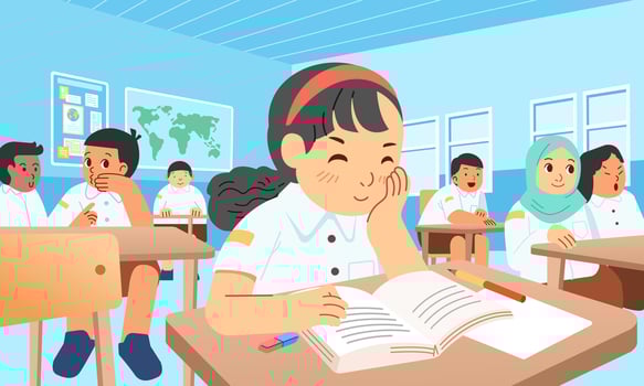 Happy girls are thinking and studying in the classroom with other diversity friends vector