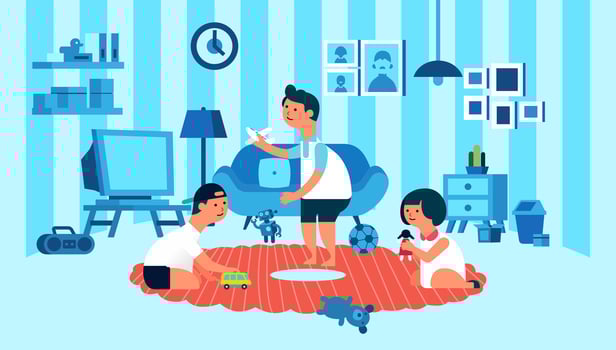 kids playing in room illustration - vector
