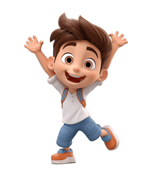 3D cartoon character cute student kids boy dancing isolated on transparent background. PNG file, cut out. AI Generated
