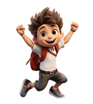 3D cartoon character cute student kids boy dancing isolated on transparent background. PNG file, cut out. AI Generated
