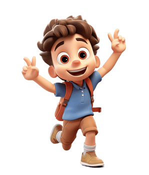 3D cartoon character cute student kids boy dancing isolated on transparent background. PNG file, cut out. AI Generated