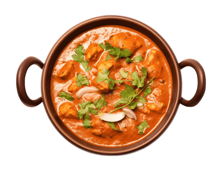 Indian butter chicken curry isolated on transparent background. PNG file, cut out. AI Generated