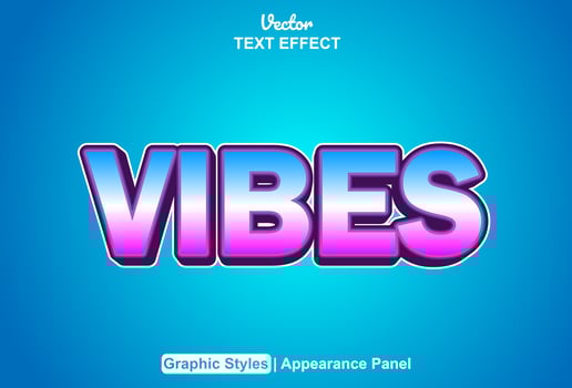 vibes text effect with blue color editable graphic style. vector