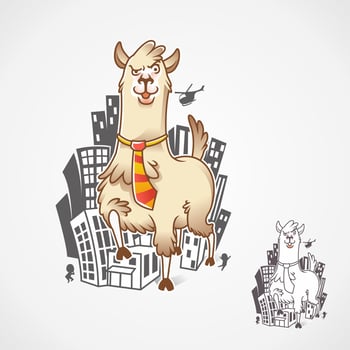big alpaca wearing tie walking in town mascot poster illustration-vector vector