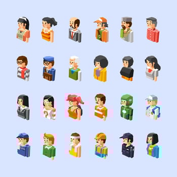 set of different people character, half body isometric 3D vector illustration