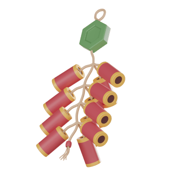 Chinese New Year Firecrackers Celebration ,Traditional Icon for Lunar Festival. 3D Render png